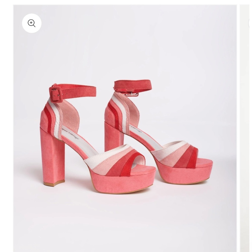 Unique Vintage Pink Suede Peep Toe Platform heel